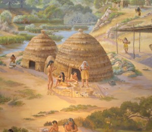 Painting of a scene from an Ohlone village