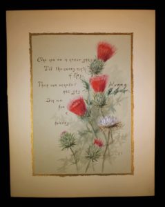 Folio page on red thistles