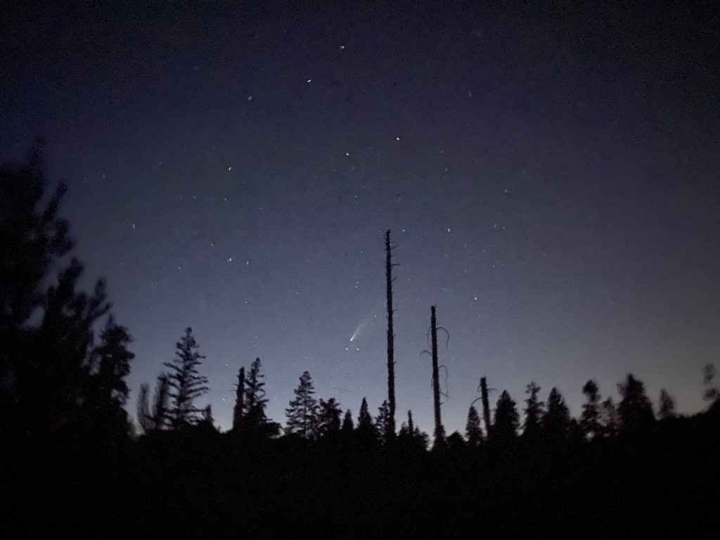 cellphone photo of the comet NEOWISE was taken at the Bonny Doon Ecological Reserve