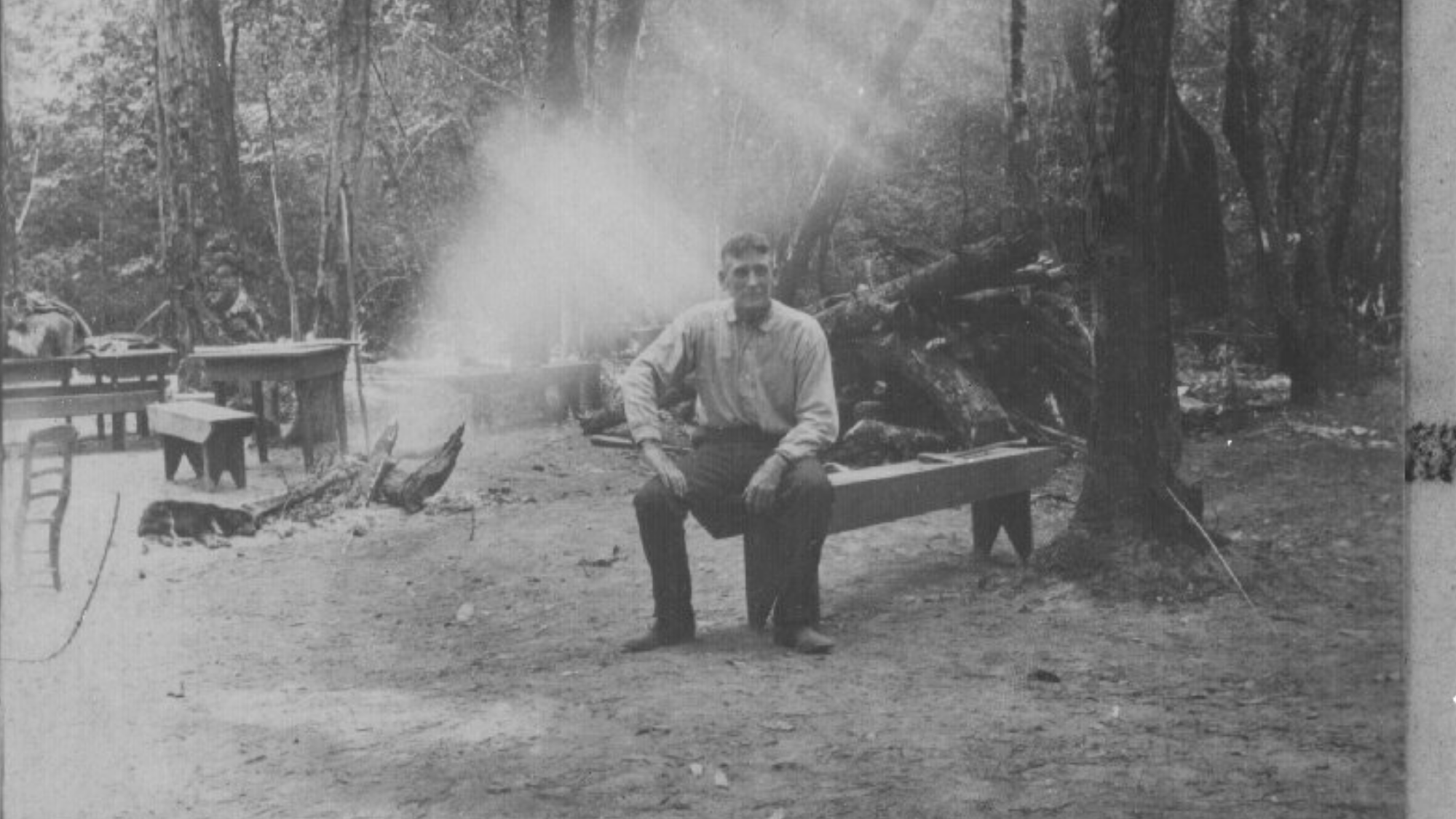 Historic photo of Humphrey Pilkington in a camp site